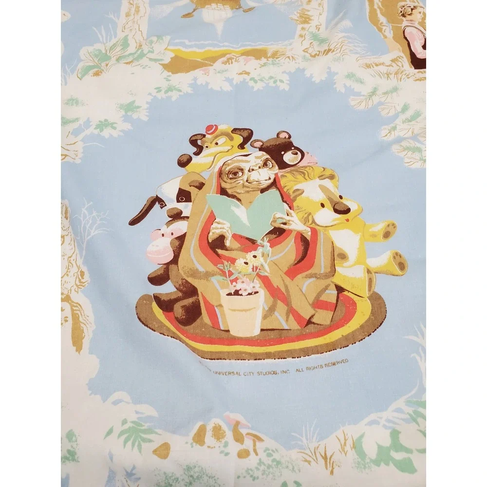 Vintage 1982 80s Light Blue ET the Extra Terrestrial Fabric Twin Fitted Sheet